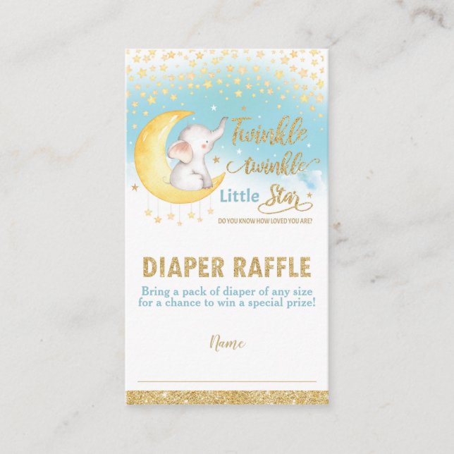 Tarjeta De Recepción Twinkle Little Star Elephant Boy Diaper Raffle (Anverso)