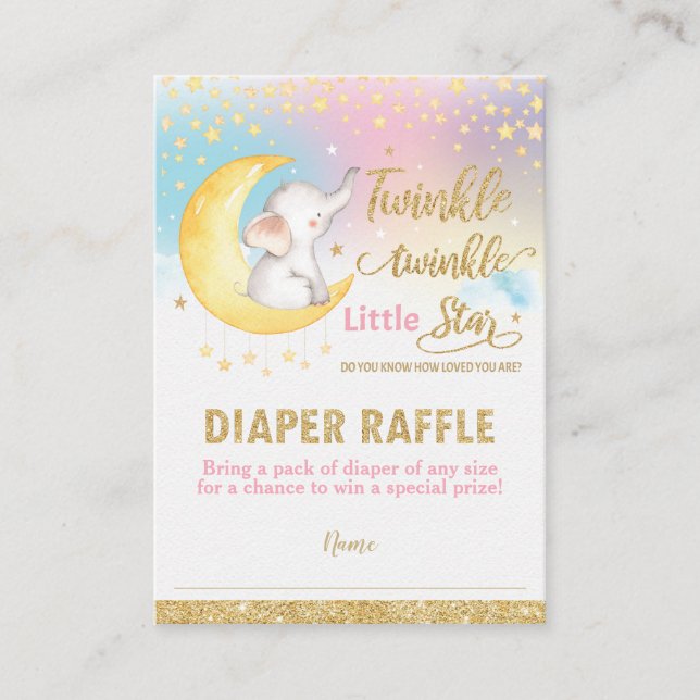 Tarjeta De Recepción Twinkle Little Star Elephant Chica Diaper Raffle (Anverso)