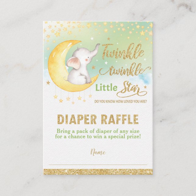 Tarjeta De Recepción Twinkle Little Star Elephant Neutral Diaper Raffle (Anverso)