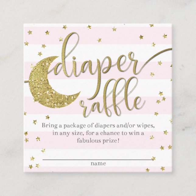 Tarjeta De Recepción Twinkle Little Star Pink Gold Diaper Raffle (Anverso)