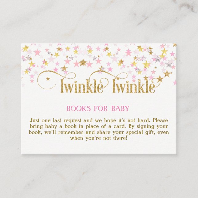 Tarjeta De Recepción Twinkle Little Star Pink Gold Request Card (Anverso)