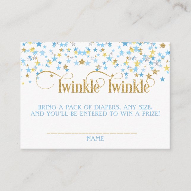 Tarjeta De Recepción Twinkle Little Stars Twins Diaper Raffle Blue Gold (Anverso)