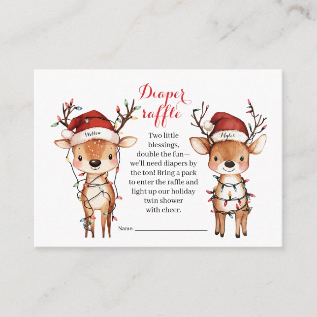 Tarjeta De Recepción Twins Holiday Lights Diaper Raffle Card (Anverso)