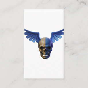 Tarjeta De Recepción Two-Toned Skull with Blue Stylized Wings