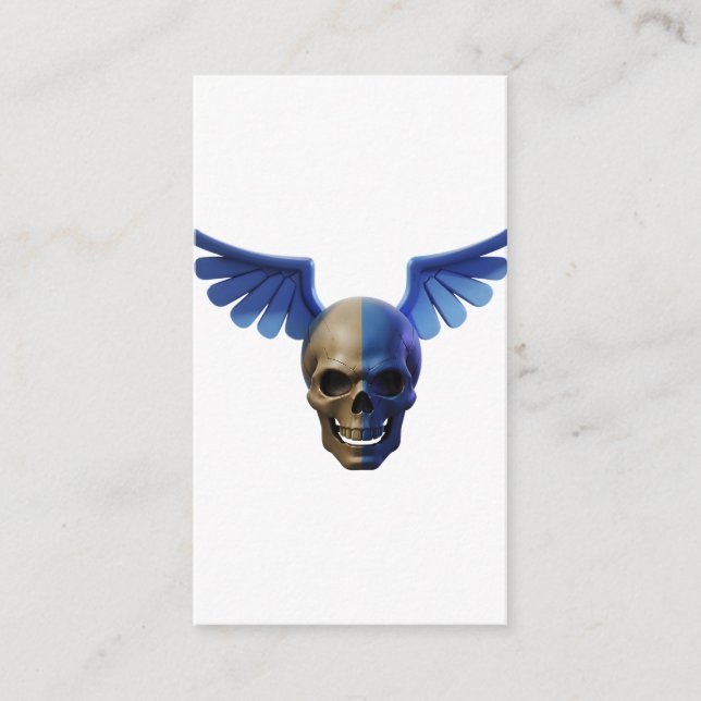 Tarjeta De Recepción Two-Toned Skull with Blue Stylized Wings (Anverso)
