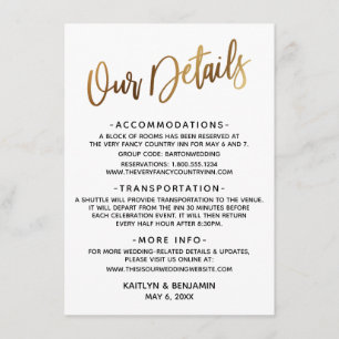Tarjeta De Recepción Typografía Mínima Faux Gold Nuestros Detalles