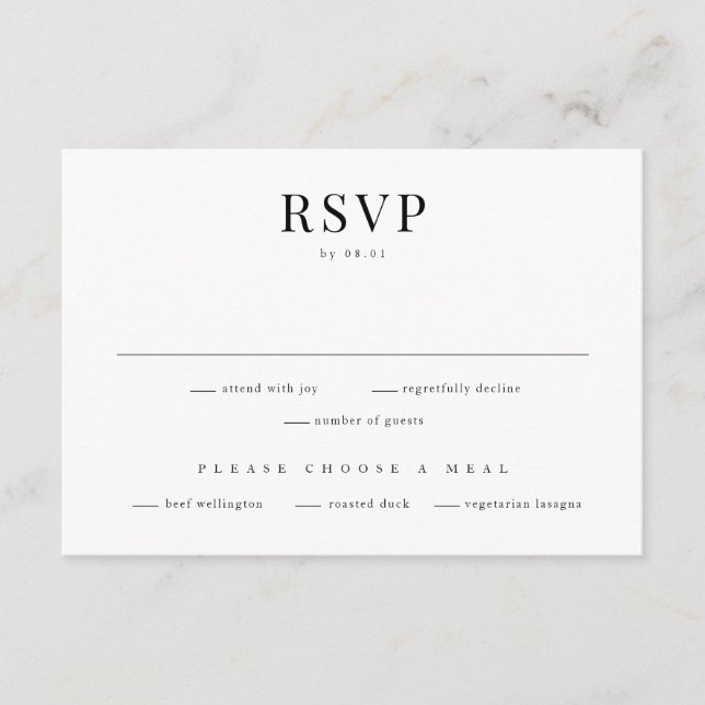 Tarjeta De Recepción Typografía simple RSVP en blanco y negro (Anverso)