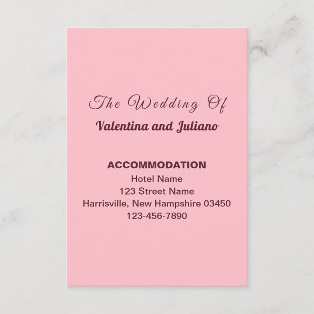 Tarjeta De Recepción Typography Pink Wedding Accommodation Portrait (Anverso)