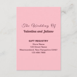 Tarjeta De Recepción Typography Pink Wedding Gift Registry Portrait