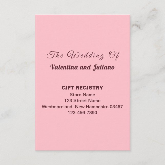 Tarjeta De Recepción Typography Pink Wedding Gift Registry Portrait (Anverso)