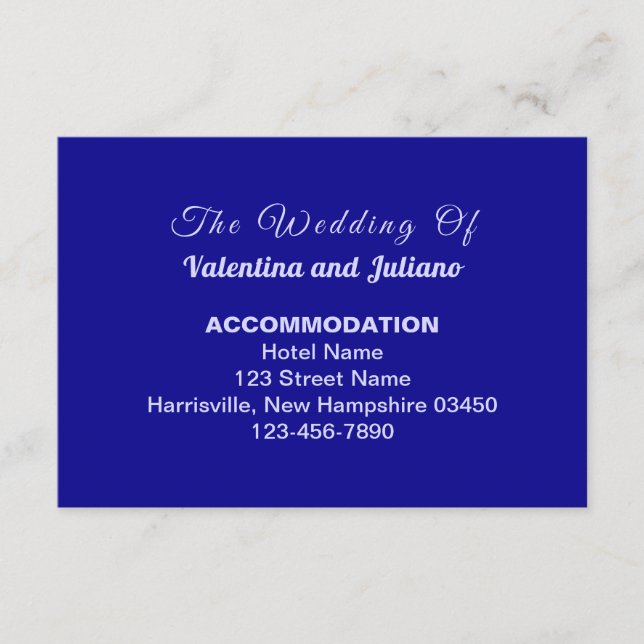 Tarjeta De Recepción Typography Style Dark Blue Wedding Accommodation (Anverso)