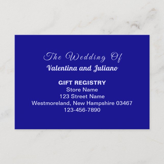 Tarjeta De Recepción Typography Style Dark Blue Wedding Gift Registry (Anverso)