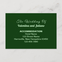 Tarjeta De Recepción Typography Style Dark Green Wedding Accommodation