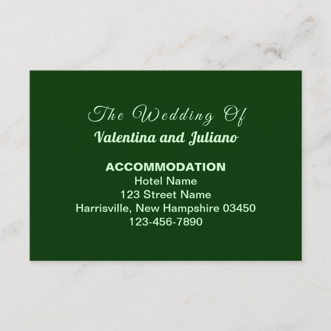 Tarjeta De Recepción Typography Style Dark Green Wedding Accommodation (Anverso)