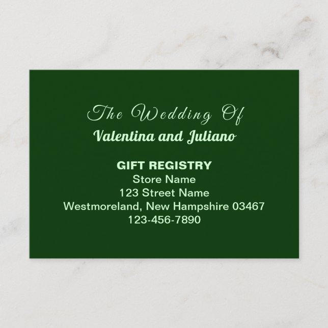 Tarjeta De Recepción Typography Style Dark Green Wedding Gift Registry (Anverso)