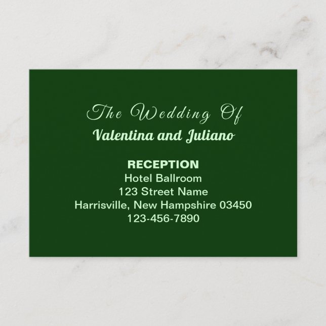 Tarjeta De Recepción Typography Style Dark Green Wedding Reception (Anverso)