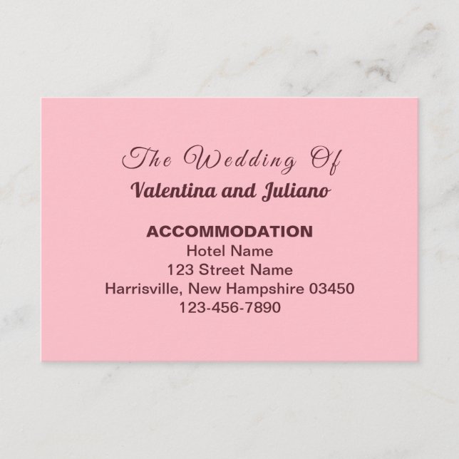 Tarjeta De Recepción Typography Style Pink Wedding Accommodation (Anverso)