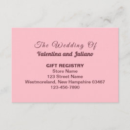 Tarjeta De Recepción Typography Style Pink Wedding Gift Registry