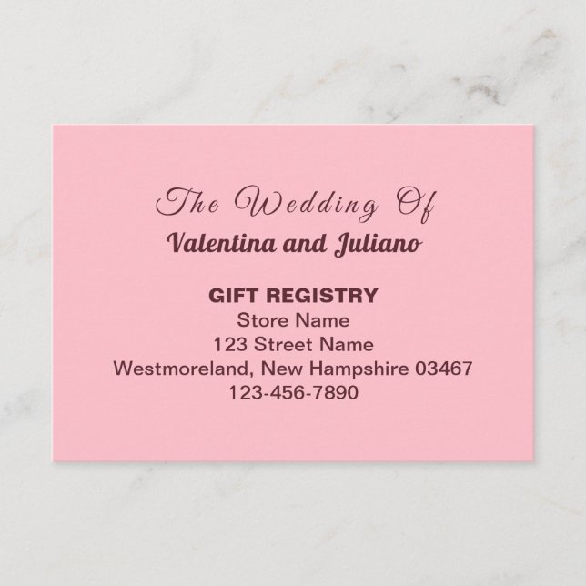 Tarjeta De Recepción Typography Style Pink Wedding Gift Registry (Anverso)
