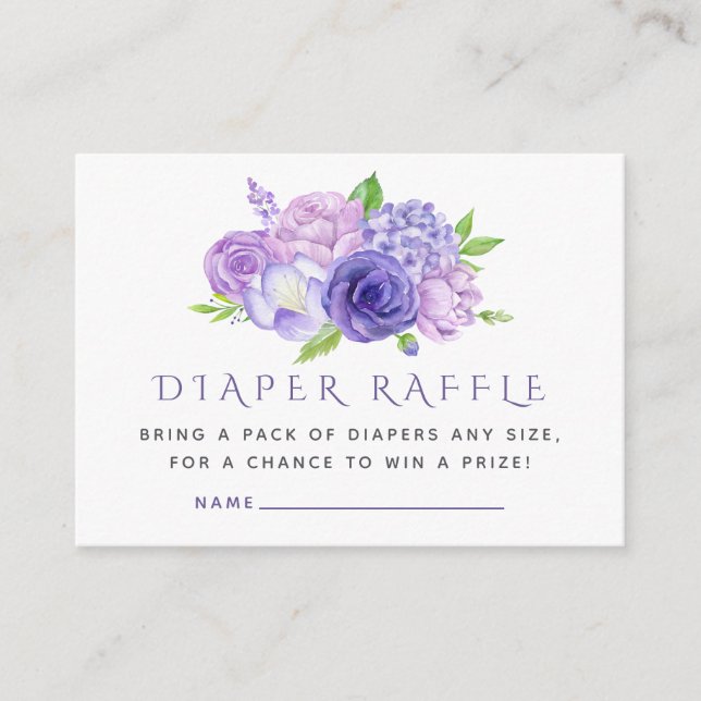 Tarjeta De Recepción Ultra Violeta Acuarela Floral Baby Diaper Raffle (Anverso)