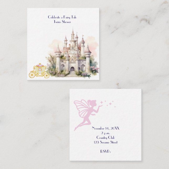 Tarjeta De Recepción Un Baby Shower gemelo de cuento de hadas (Anverso / Reverso)