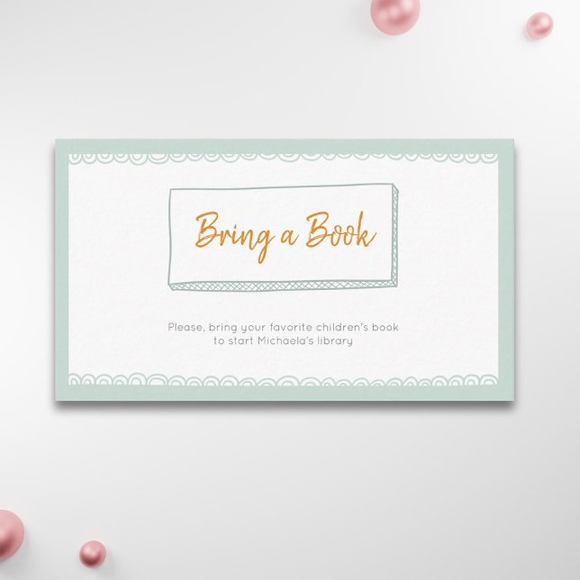 Tarjeta De Recepción Un Baby Shower verde moderno trae un libro (Subido por el creador)