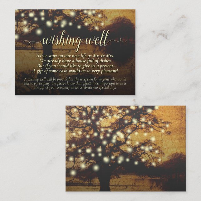 Tarjeta De Recepción Un Boda de Árbol y Luces Rústicos Deseando Bien (Anverso / Reverso)