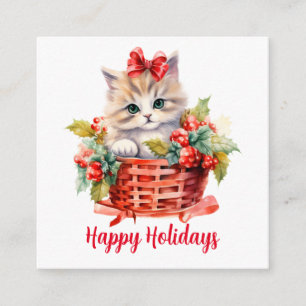 Tarjeta De Recepción Un gatito Navidad lindo en una canasta
