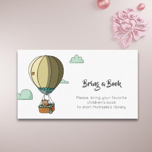 Tarjeta De Recepción Un gato lindo globo de aire caliente trae un libro