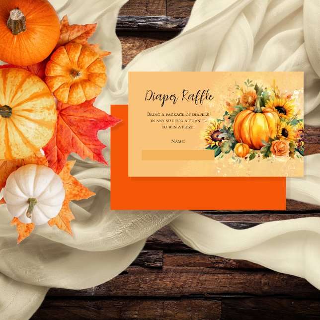 Tarjeta De Recepción Un pequeño calabaza girasoles bebé pañal Raffle (Pumpkins, Sunflowers and Apricot Roses Baby Shower Diaper Raffle Card)