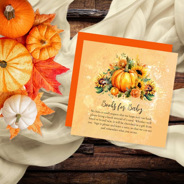 Tarjeta De Recepción Un pequeño calabaza girasoles libros para bebé (Pumpkins, Sunflowers and Apricot Roses Baby Shower "Books for Baby" Card)