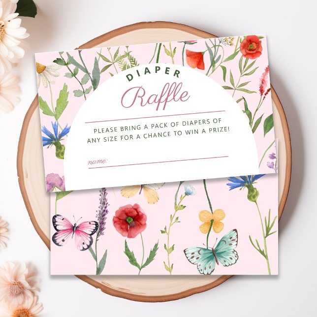 Tarjeta De Recepción Un pequeño Chica de flores silvestres, Baby Shower (A Little Wildflower Girl Baby Shower Diaper Raffle Enclosure Card)