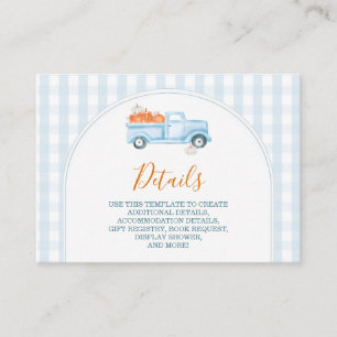 Tarjeta De Recepción Un pequeño detalle de Baby Shower del camión azul 