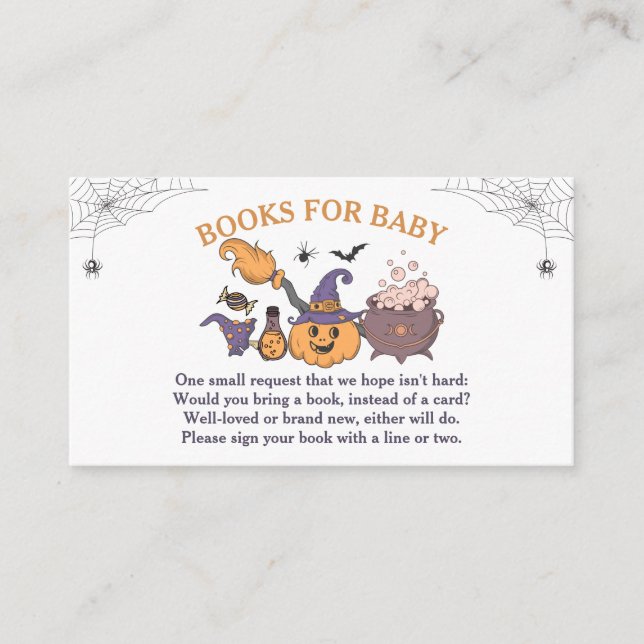 Tarjeta De Recepción Un pequeño libro de Baby Shower de Halloween para  (Anverso)
