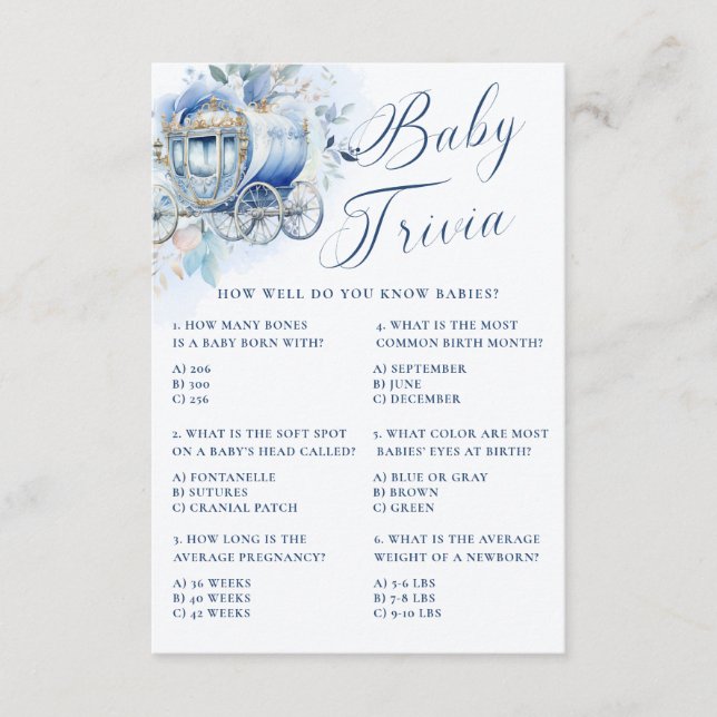 Tarjeta De Recepción Un pequeño príncipe Royal Blue Shower Trivia bebé (Anverso)