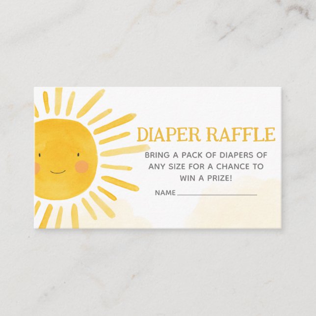 Tarjeta De Recepción Un pequeño rayo de sol Baby Shower Diaper Raffle (Anverso)
