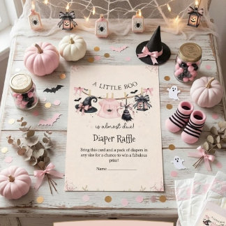 Tarjeta De Recepción Un Sombrero de Bruja Poco Boo Rosa Baby Shower de