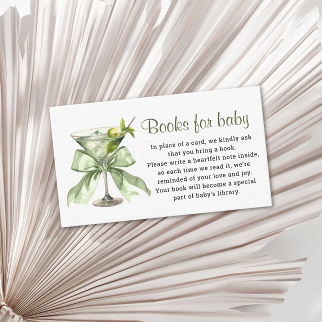 Tarjeta De Recepción Un Tini Uno Libros Martini de Bow Verde Sage para  (A tini is on the way Sage green Baby shower Books for baby insert card)