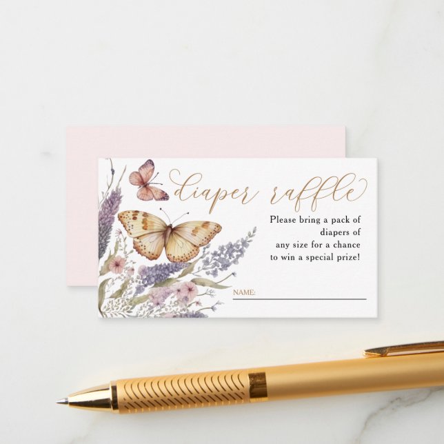 Tarjeta De Recepción Una mariposa pequeña Baby Shower Diaper Raffle (Anverso/Reverso In Situ)