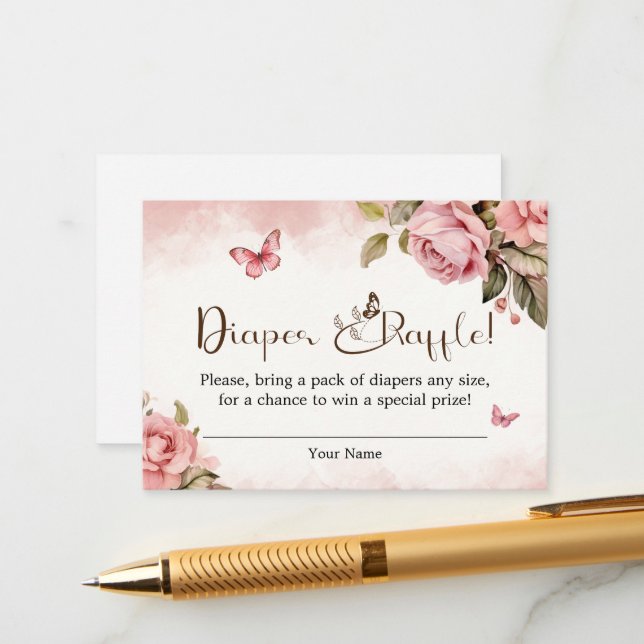 Tarjeta De Recepción Una mariposa pequeña Baby Shower Diaper Raffle (Anverso/Reverso In Situ)