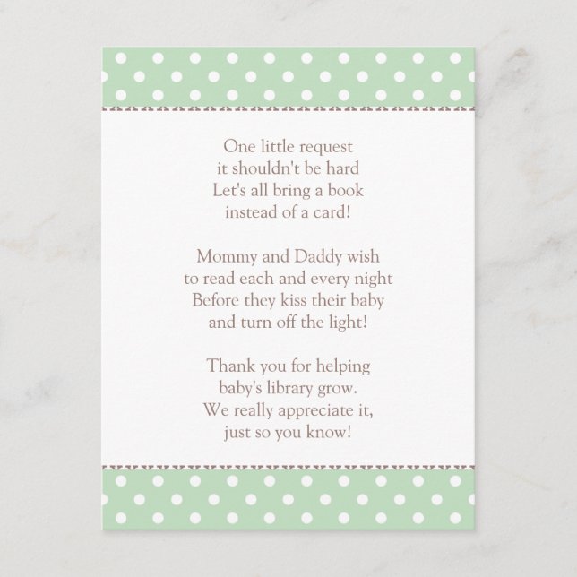 Tarjeta De Recepción Una pequeña petición | Libro de Baby Shower Mint G (Anverso)
