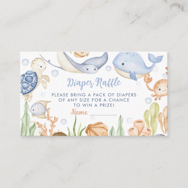 Tarjeta De Recepción Under the Sea Animals Baby Shower Diaper Raffle (Anverso)