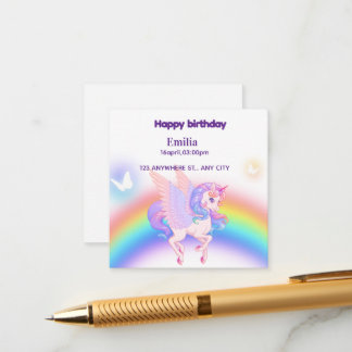 Tarjeta De Recepción Unicorn Rainbow Birthday Invitation Enclosure Card