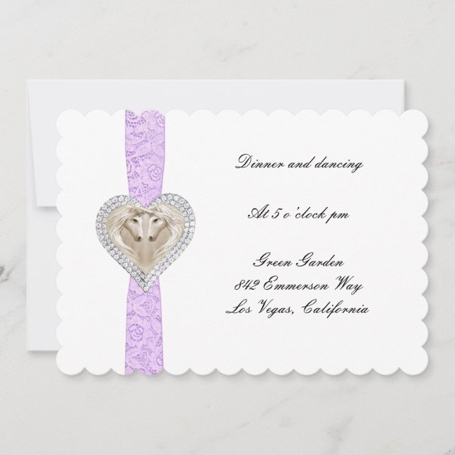 Tarjeta de recepción Unicornio Purple Lace Wedding (Anverso)