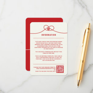 Tarjeta De Recepción Unión de nudos rojos doble felicidad Boda chino
