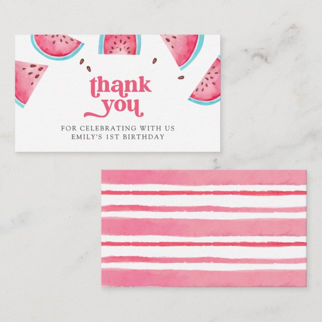 Tarjeta De Recepción Uno en una sandía de Melón Primer cumpleaños Graci (Anverso / Reverso)