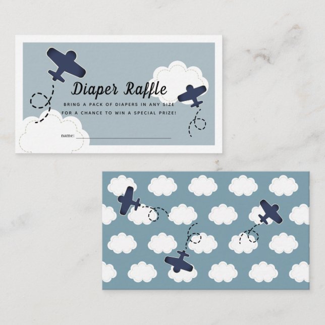 Tarjeta De Recepción Up Up & Away Airplane Blue Diaper Raffle Ticket (Anverso / Reverso)