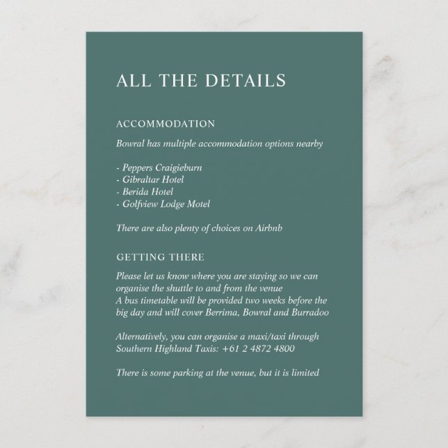 Tarjeta De Recepción V6 Acuarela ChloeNick #466D69 detalles (Anverso)