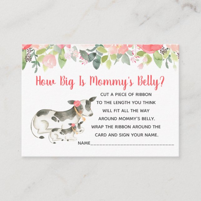 Tarjeta De Recepción Vaca floral cuán grande es la ducha Chica Belly de (Anverso)