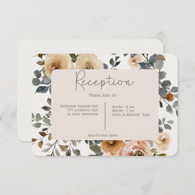 Tarjeta De Recepción Vainilla Rosas del Boho Blanco Crema Boda de recep (Anverso / Reverso)
